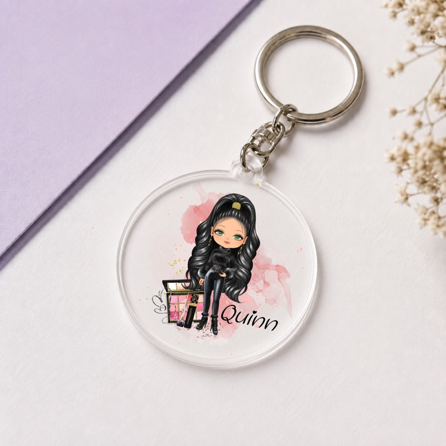 Personalised Make Up Girl Keyring | Custom Name Keyring | Bag Tag Gift