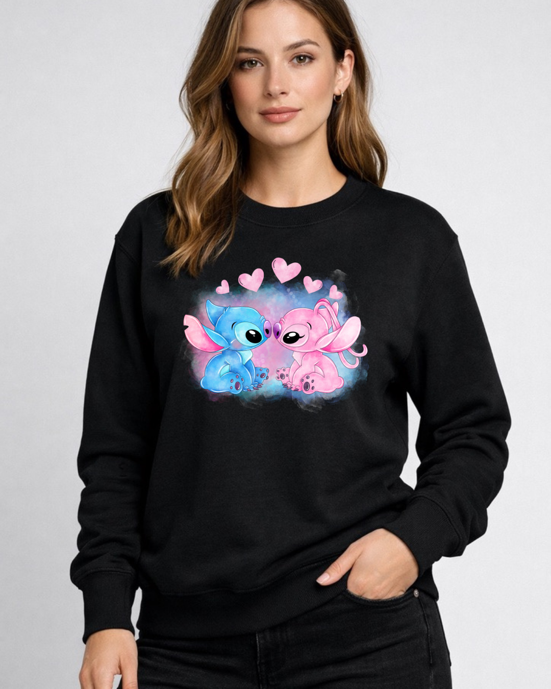 Stitch & Angel Disney Sweatshirt – Cozy Graphic Crewneck, Unisex Disney Style Jumper
