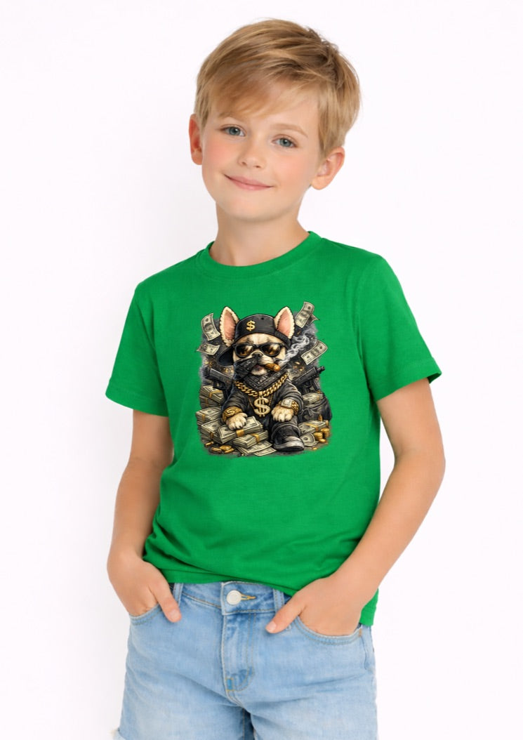 Cool Money Dog Kids T-Shirt – Hip Hop Puppy Graphic Tee for Boys