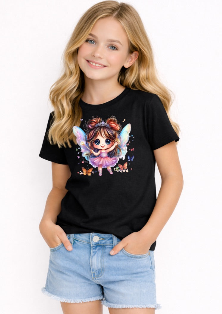 Cute Fairy Girl Kids T-Shirt – Magical Butterfly Fantasy Graphic Tee for Girls