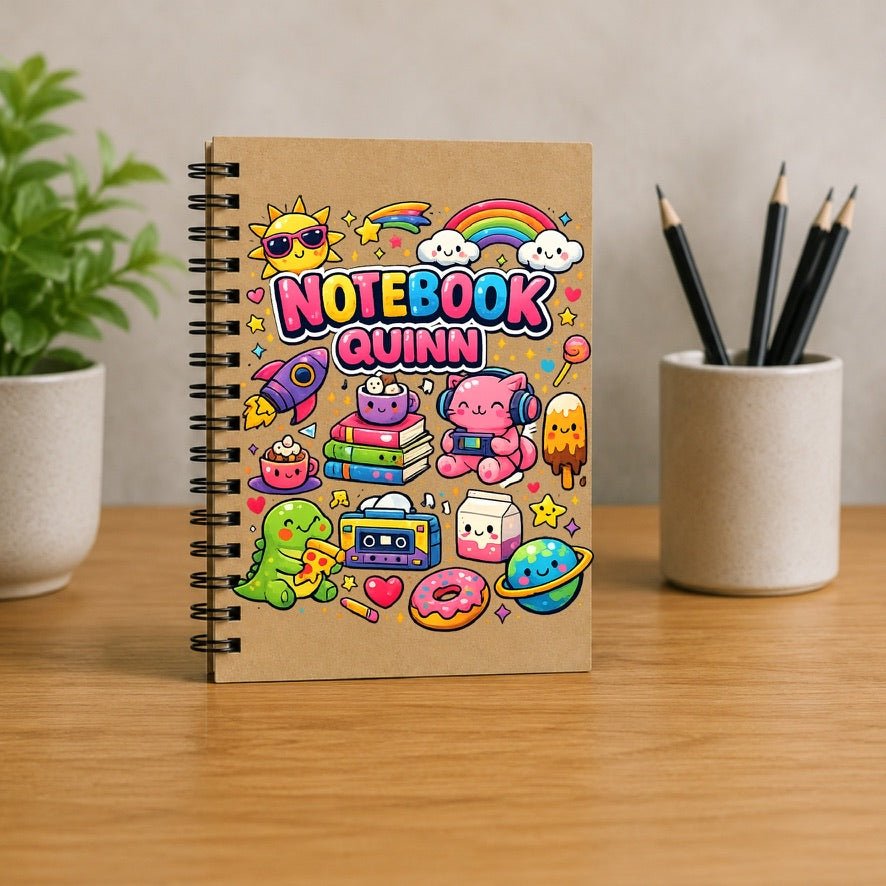 Personalised Kids Notebook | Custom Children's Spiral Notebook | School Notebook | Cute Kawaii Journal | Back to School Gift | Personalised Stationery