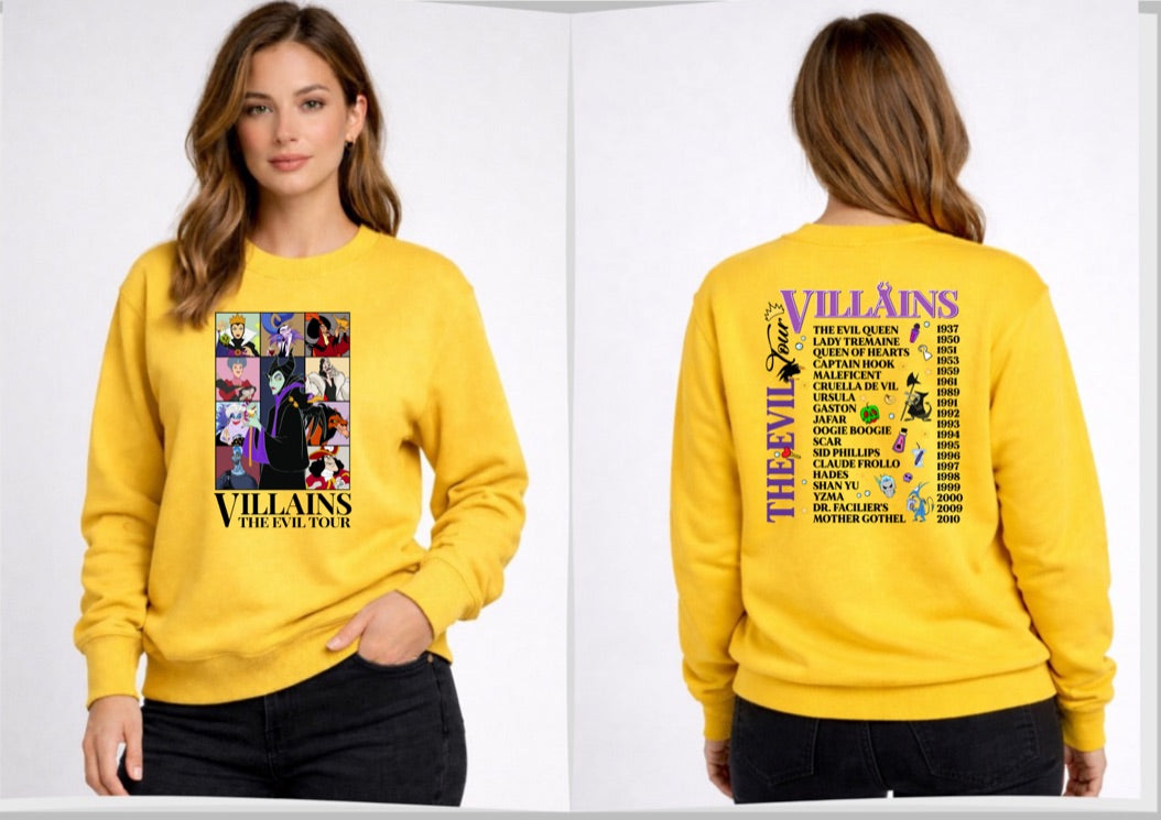 Villains The Evil Tour Disney Sweatshirt – Cozy Graphic Crewneck, Unisex Disney Style Jumper