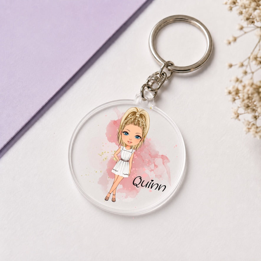 Personalised Boho Girl Keyring | Custom Name Keyring | Bag Tag Gift
