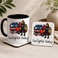 Personalised Female Firefighter Mug & Coaster Gift Set | Firefighter Gift | Fire Service Mug | Custom Fire Engine Gift