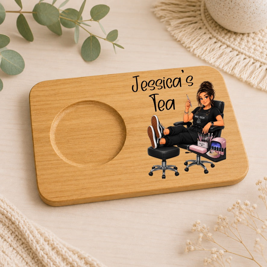 Personalised Nail Technician Tea & Biscuit Board | Custom Nail Tech Gift | Nail Artist Tea Board | Nail Salon Gift | Bamboo Tea Board | Beauty Therapist Gift