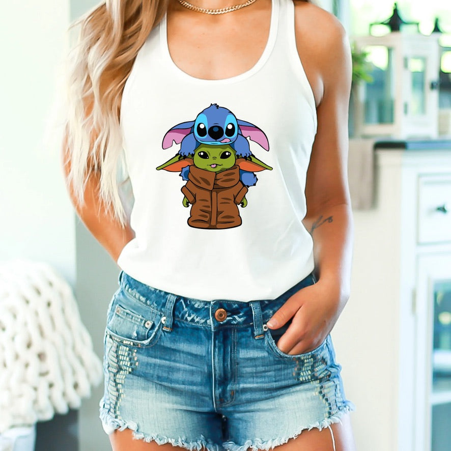 Stitch & Baby Yoda Vest Top, Disney Tank Top Women, Disney World Outfit, Disney Holiday Shirt, Theme Park Outfit, Cute Disney