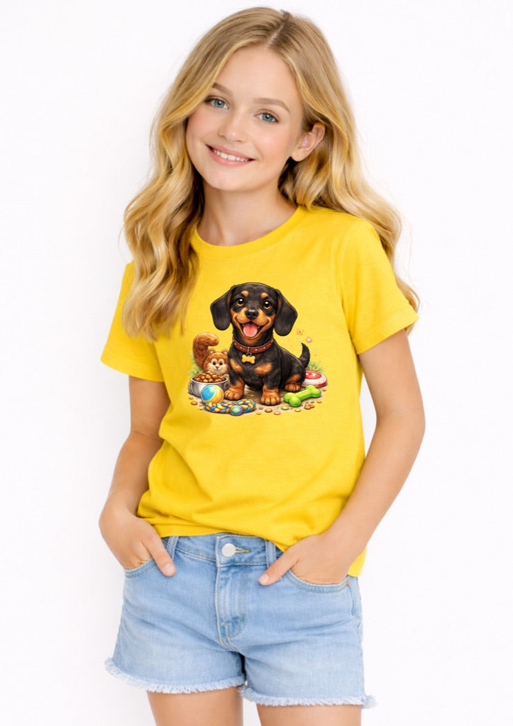 Cute Dachshund Kids T-Shirt – Adorable Sausage Dog Puppy Graphic Tee for Girls