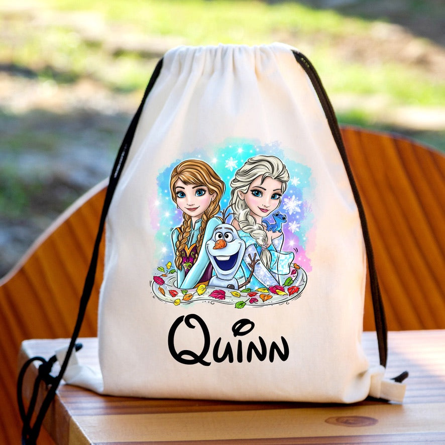 Personalised Frozen Drawstring Gym Bag | Custom Name PE Bag | Kids School Sports Bag | Nursery Drawstring Bag | Swimming Bag | Gift for Boys & Girls