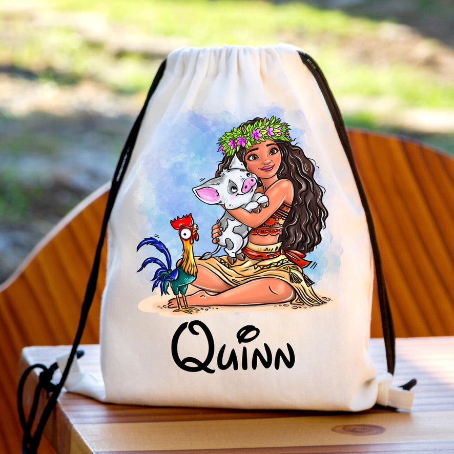 Personalised Moana Drawstring Gym Bag | Custom Name PE Bag | Kids School Sports Bag | Nursery Drawstring Bag | Swimming Bag | Gift for Boys & Girls