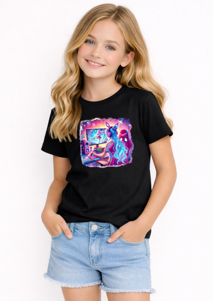 Girl Gamer Unicorn Kids T-Shirt – Cute Gaming Graphic Tee for Girls