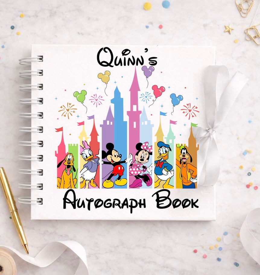 Personalised Mickey & Co Castle Disney Autograph Book, Personalised Disney World Trip, Gift For Disney Trip, Disney World Autograph Book