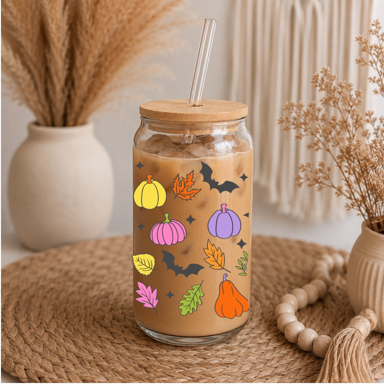 I Ghost People All Year Round Libbey Glass | 16oz Halloween Iced Coffee Glass | Cute Ghost Glass Can | Spooky Season Cup | Bamboo Lid & Glass Straw