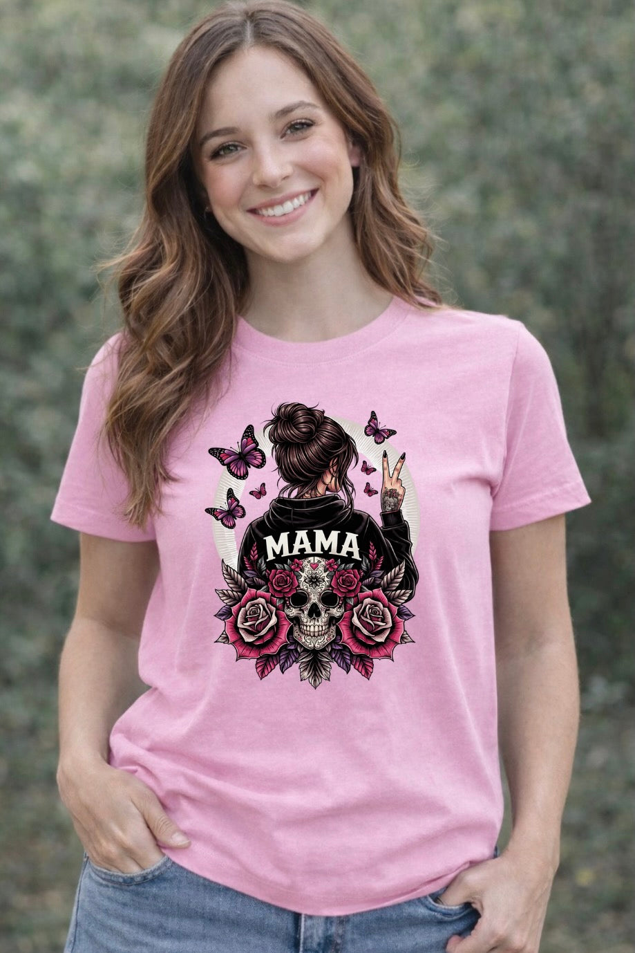 Mama Skull & Roses Graphic T-Shirt – Gothic Floral Unisex Tee -Alternative Tattoo-Style Shirt