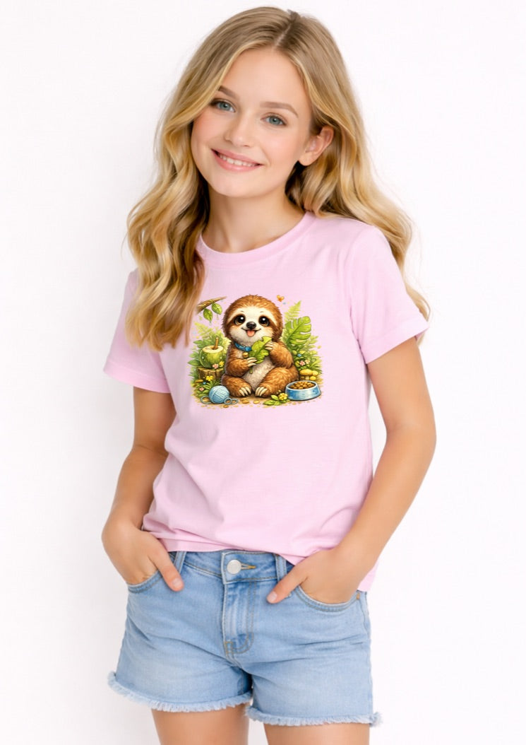 Cute Baby Sloth Kids T-Shirt – Adorable Jungle Animal Graphic Tee for Girls