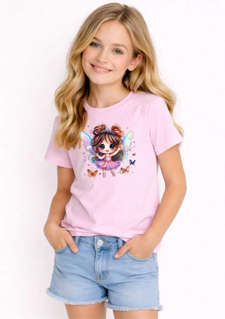 Cute Fairy Girl Kids T-Shirt – Magical Butterfly Fantasy Graphic Tee for Girls
