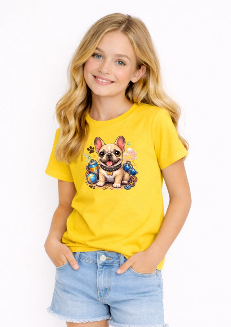 Cute Cream French Bulldog Puppy Kids T-Shirt – Adorable Dog Lover Graphic Tee for Girls