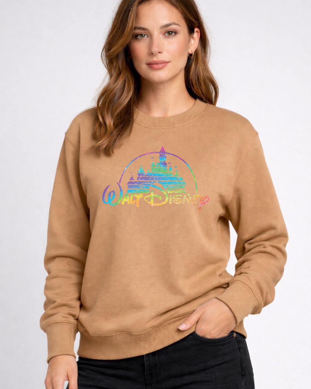 Rainbow Walt Disney Castle Disney Sweatshirt – Cozy Graphic Crewneck, Unisex Disney Style Jumper