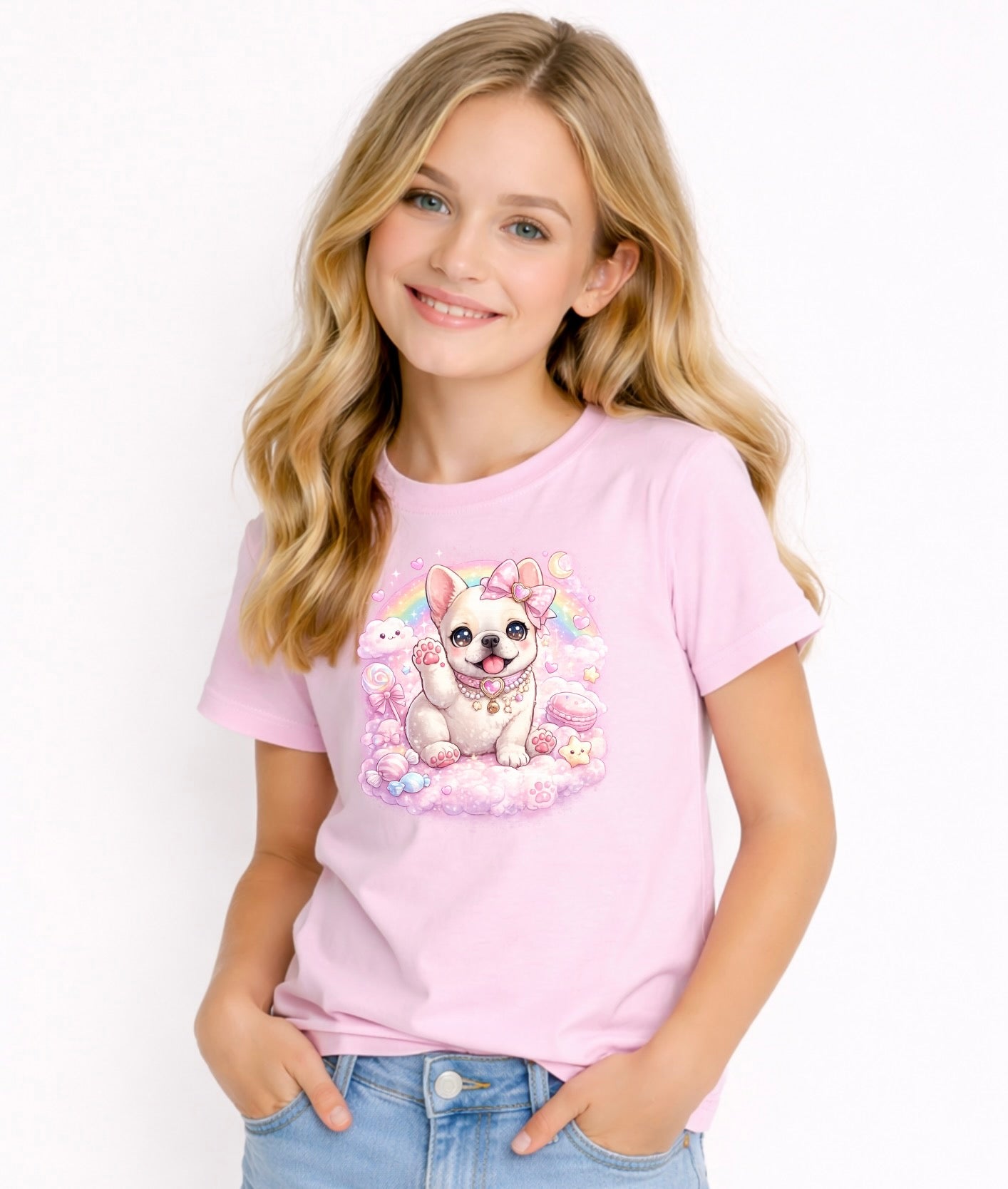 Kids Cute Puppy Graphic T-Shirt – Adorable Pastel Dog Design, Sweet Dog Lover Tee for Girls