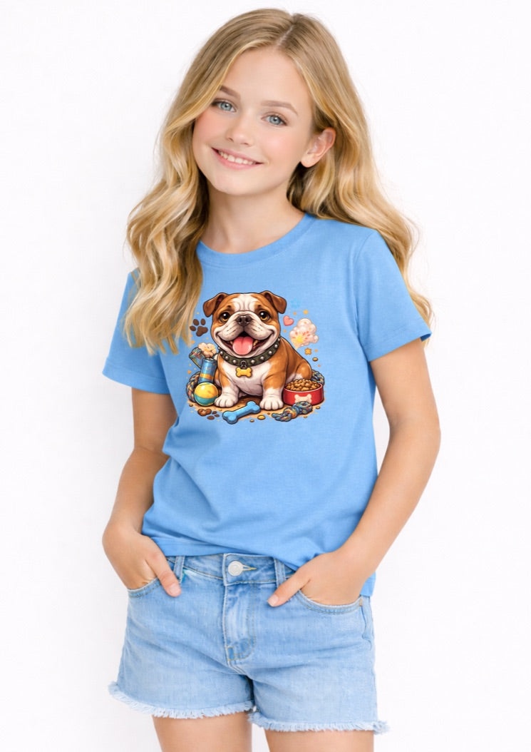 Cute English Bulldog Kids T-Shirt – Adorable Bulldog Puppy Graphic Tee for Girls