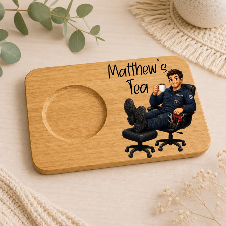 Personalised Mechanic Tea & Biscuit Board | Custom Mechanic Gift | Car Mechanic Tea Board | Bamboo Tea Board | Garage Gift | Tea Lover Gift
