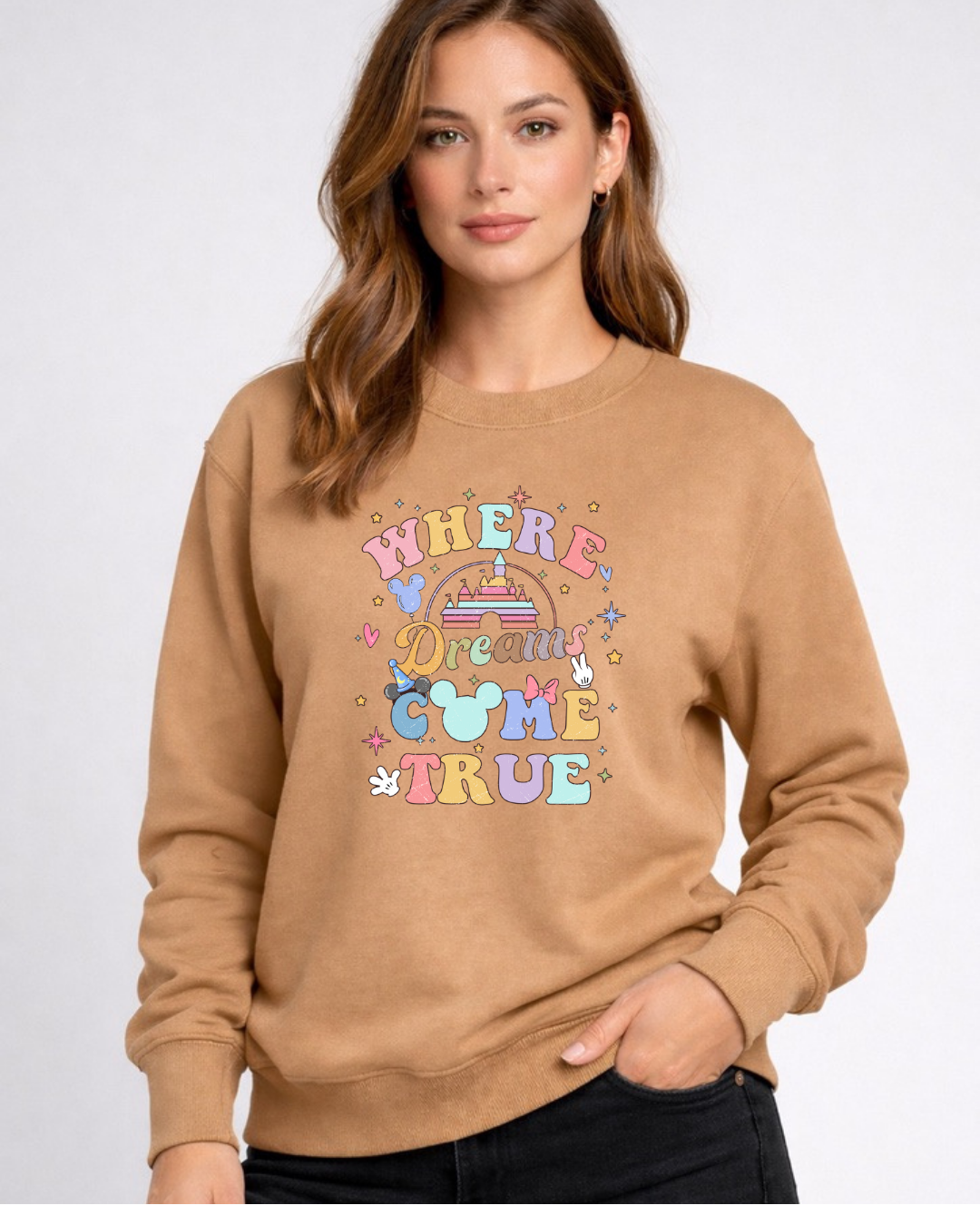 Where Dreams Come True Disney Sweatshirt – Cozy Graphic Crewneck, Unisex Disney Style Jumper