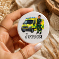 Personalised Female Paramedic Badge | Custom Ambulance Button Badge | NHS Paramedic Pin Badge | Emergency Medical Services Gift | Personalised Name Badge