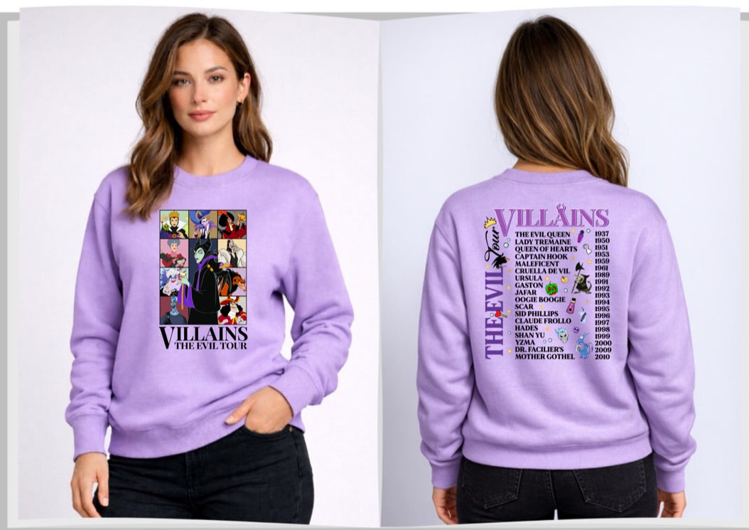 Villains The Evil Tour Disney Sweatshirt – Cozy Graphic Crewneck, Unisex Disney Style Jumper