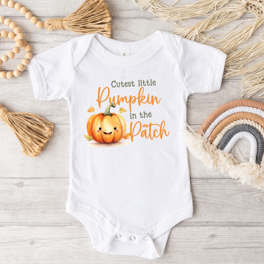 Cutest Little Pumpkin in the Patch Baby Bodysuit | Autumn Baby Grow | Halloween Baby Outfit | Pumpkin Baby Vest | Fall Baby Shower Gift