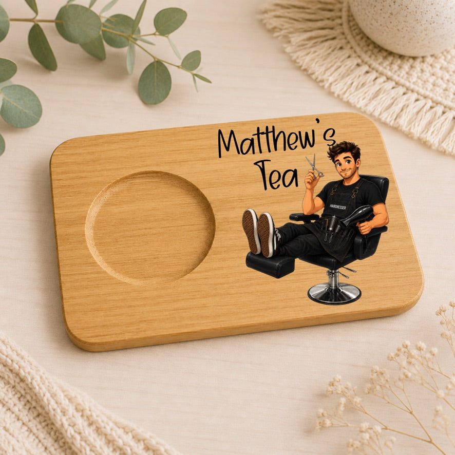Personalised Hairdresser Tea & Biscuit Board | Custom Hair Stylist Gift | Barber Tea Board | Salon Gift | Bamboo Tea Board | Hairdresser Gift