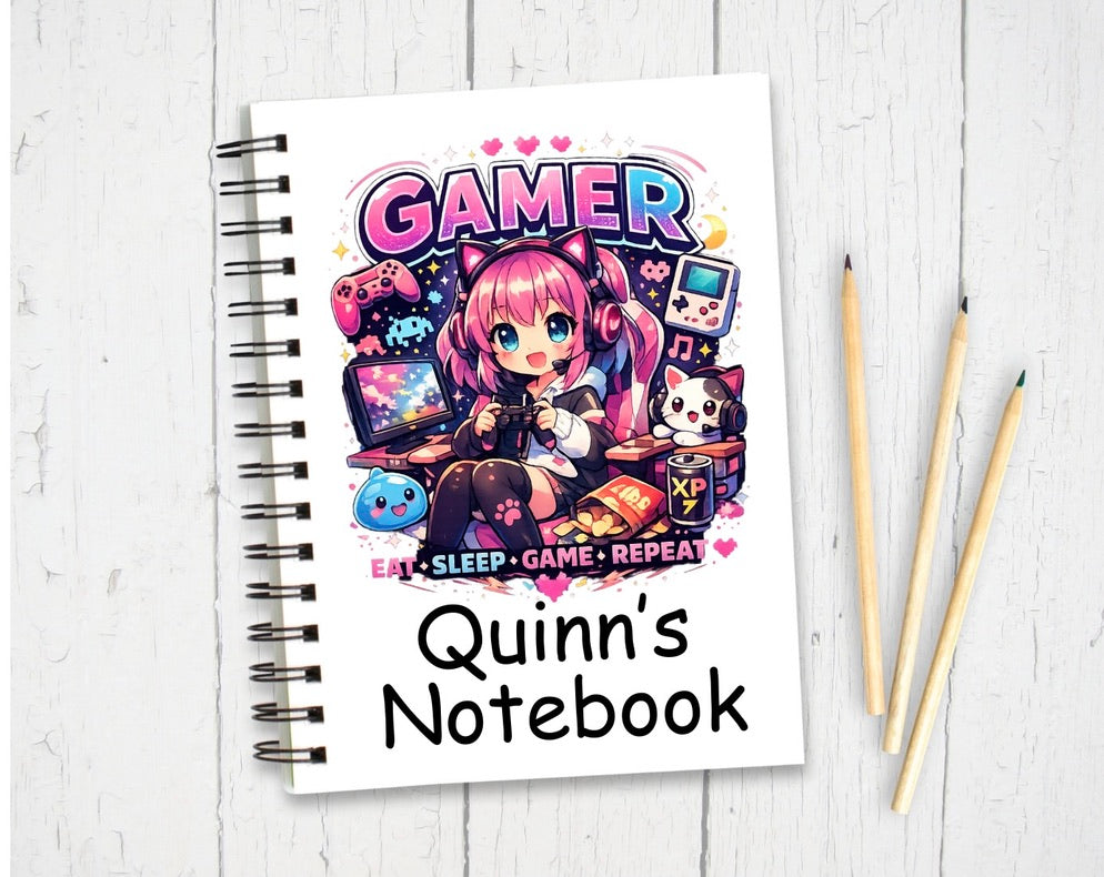 Personalised Pink Kids Gamer Notebook | Custom Name Gaming Journal – 80 Lined Pages