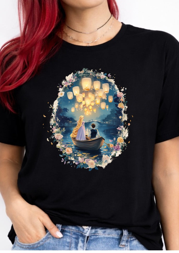 Enchanted Lantern Boat Fairytale T-Shirt – Romantic Floating Lights Graphic Tee