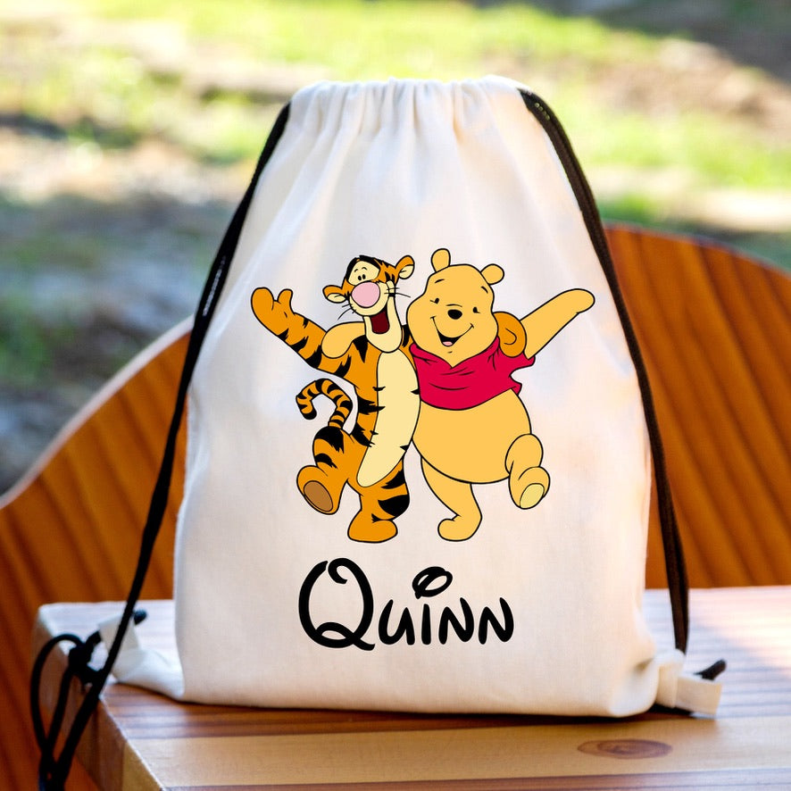 Personalised Winnie The Pooh & Tigger Drawstring Gym Bag | Custom Name PE Bag | Kids School Sports Bag | Nursery Drawstring Bag | Swimming Bag | Gift for Boys & Girls
