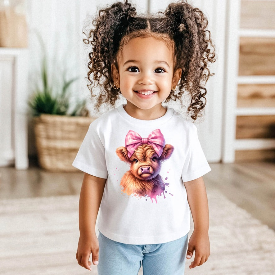 Cute Highland Cow Baby T-Shirt | Highland Cow Toddler Shirt | Farm Animal Baby Tee | Girls Highland Cow Top | Toddler Birthday Gift