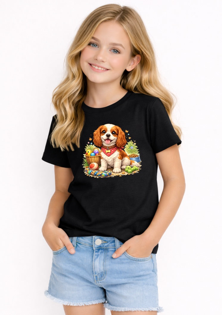 Cute Cavalier King Charles Spaniel Kids T-Shirt – Adorable Puppy Graphic Tee for Girls