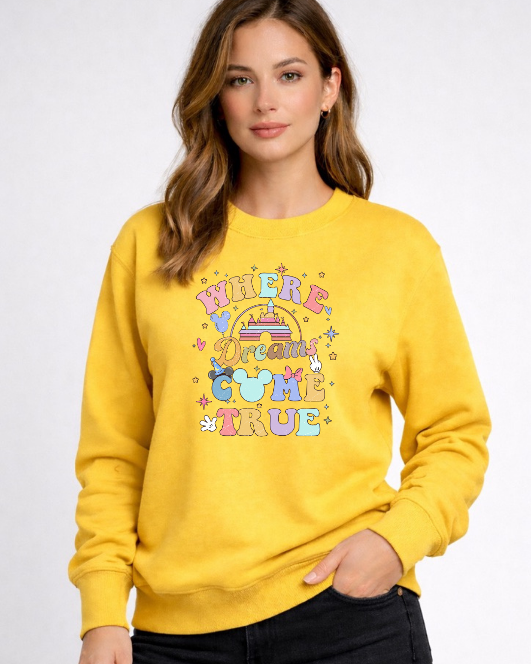 Where Dreams Come True Disney Sweatshirt – Cozy Graphic Crewneck, Unisex Disney Style Jumper