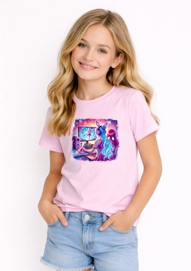 Girl Gamer Unicorn Kids T-Shirt – Cute Gaming Graphic Tee for Girls