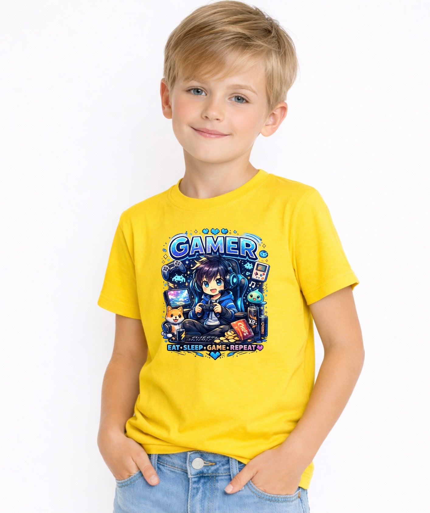 Kids Gamer T-Shirt – Eat Sleep Game Repeat Graphic Tee | Youth Gaming Shirt