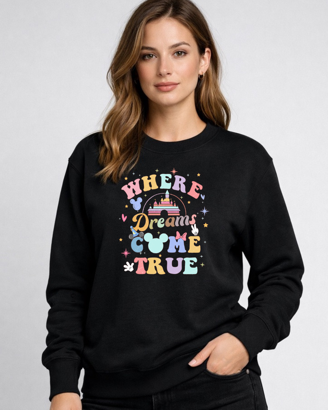 Where Dreams Come True Disney Sweatshirt – Cozy Graphic Crewneck, Unisex Disney Style Jumper