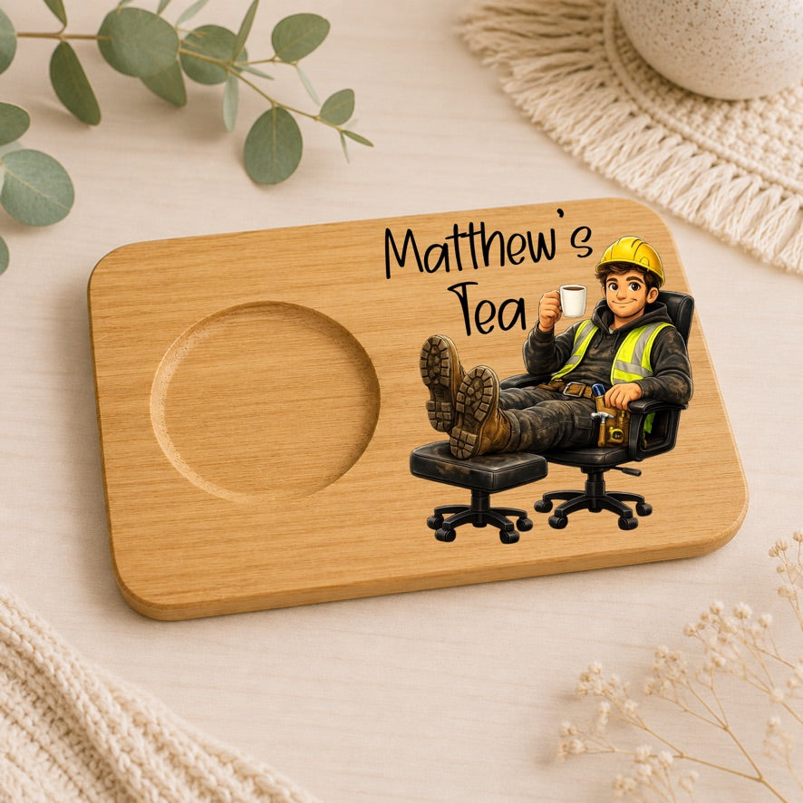 Personalised Builder Tea & Biscuit Board | Custom Builder Gift | Construction Worker Tea Board | Bamboo Tea Board | Tradesman Gift | Tea Lover Gift