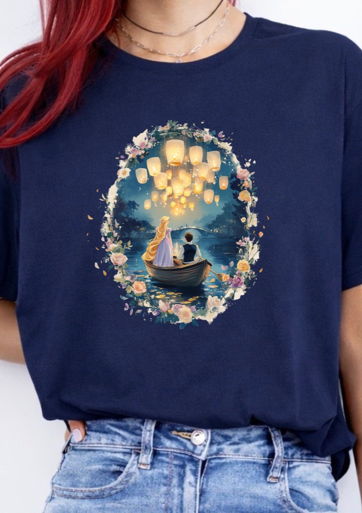 Enchanted Lantern Boat Fairytale T-Shirt – Romantic Floating Lights Graphic Tee