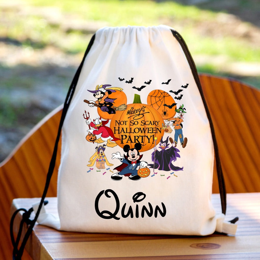 Personalised Halloween Party Drawstring Gym Bag | Custom Name PE Bag | Kids School Sports Bag | Nursery Drawstring Bag | Swimming Bag | Gift for Boys & Girls