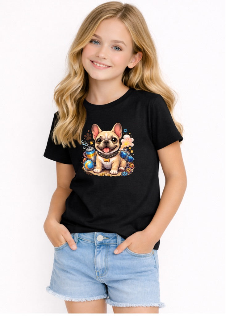 Cute Cream French Bulldog Puppy Kids T-Shirt – Adorable Dog Lover Graphic Tee for Girls