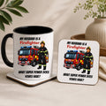 My Husband Is A Firefighter Mug & Coaster Gift Set | Firefighter Wife Gift | Fire Service Mug | Firefighter Family Gift