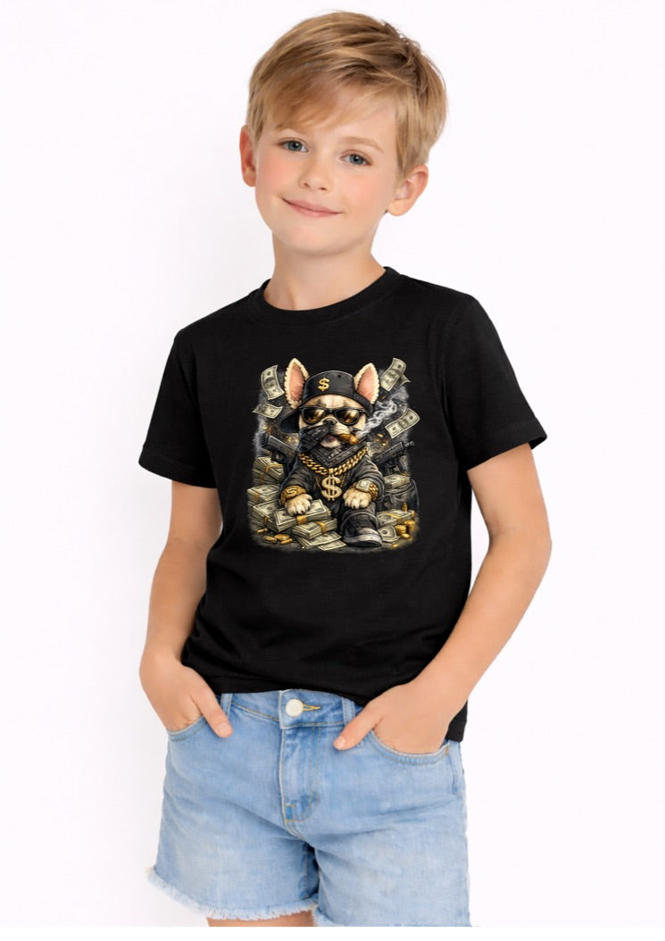 Cool Money Dog Kids T-Shirt – Hip Hop Puppy Graphic Tee for Boys