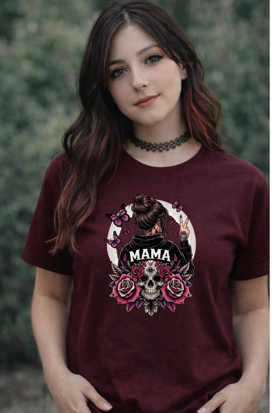Mama Skull & Roses Graphic T-Shirt – Gothic Floral Unisex Tee -Alternative Tattoo-Style Shirt