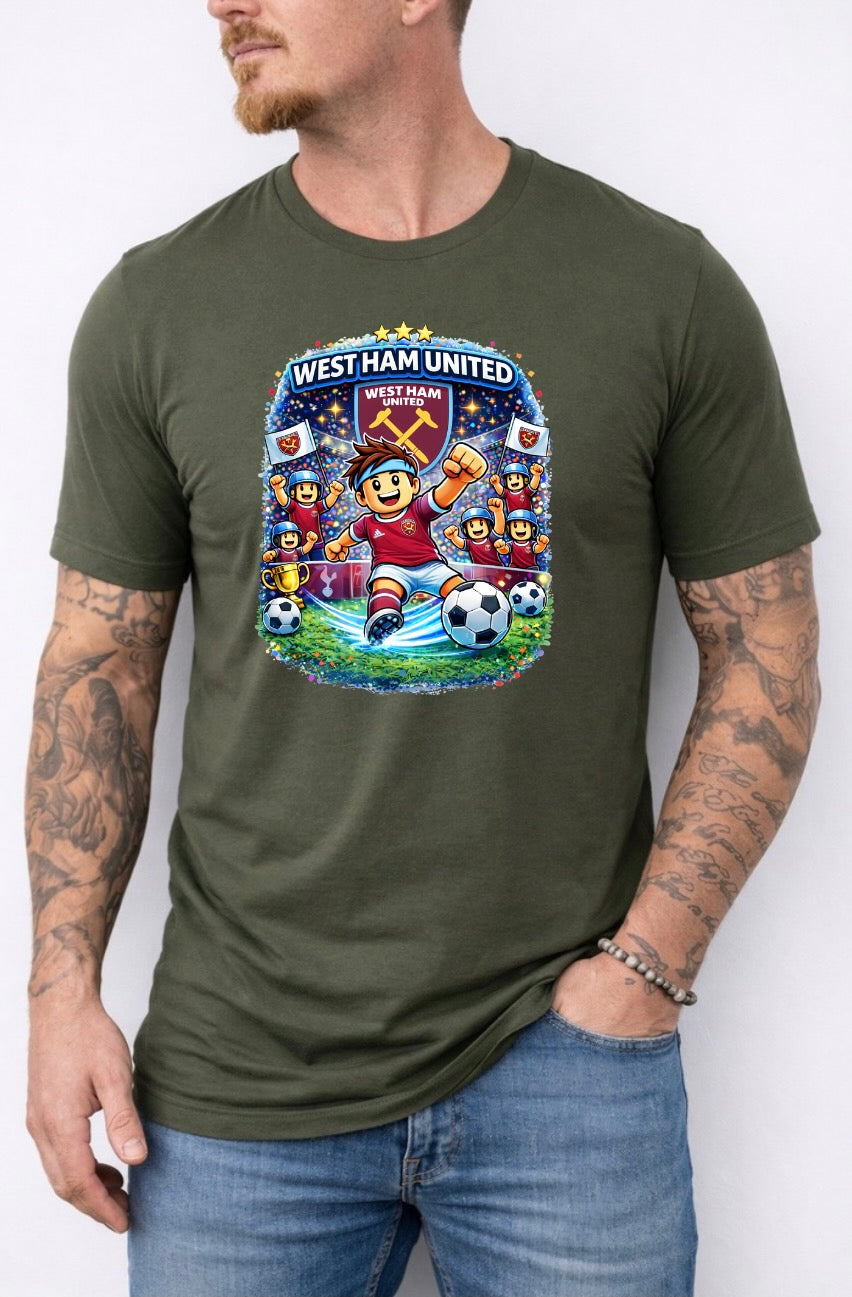 West Ham United Football Fan Graphic T-Shirt – Cartoon Soccer Supporter Unisex Tee | Match Day Shirt
