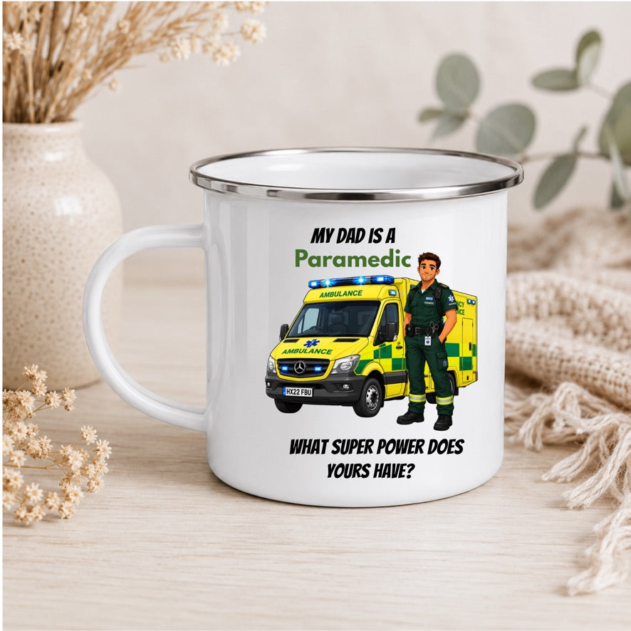 My Dad Is A Paramedic Enamel Mug | Paramedic Dad Camping Mug