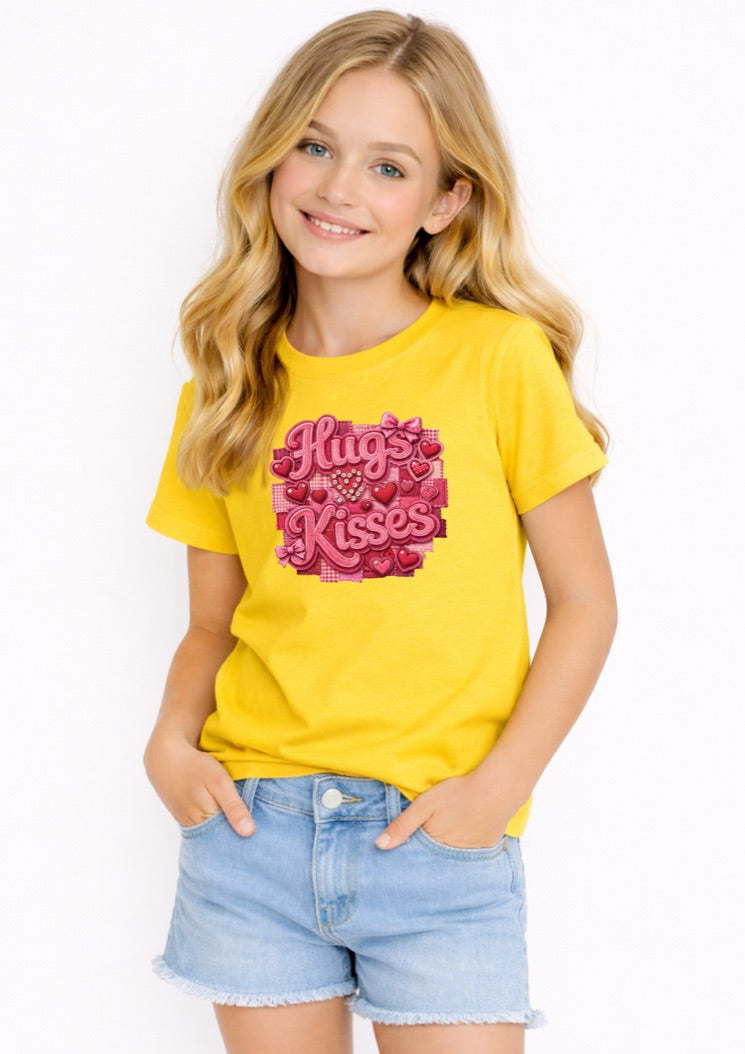 Hugs & Kisses Kids T-Shirt – Cute Valentine’s Day Heart Graphic Tee for Girls