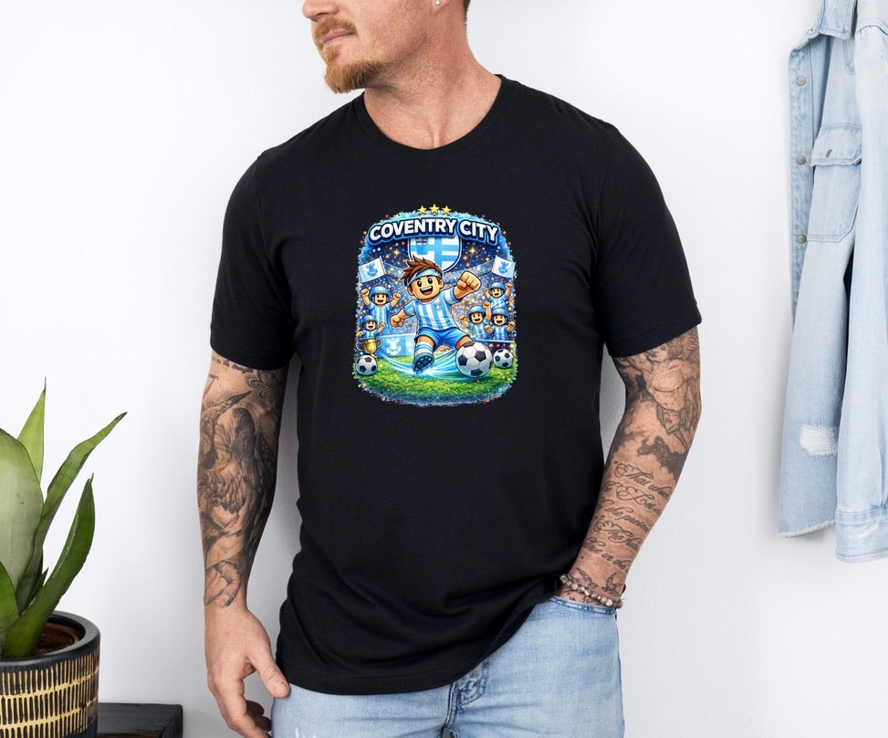 Coventry City Football Fan Graphic T-Shirt – Cartoon Soccer Supporter Unisex Tee - Match Day Shirt