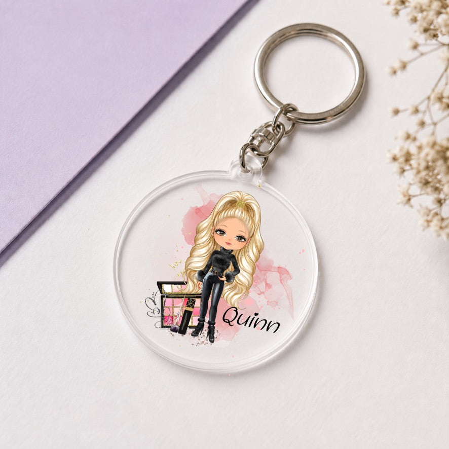 Personalised Make Up Girl Keyring | Custom Name Keyring | Bag Tag Gift